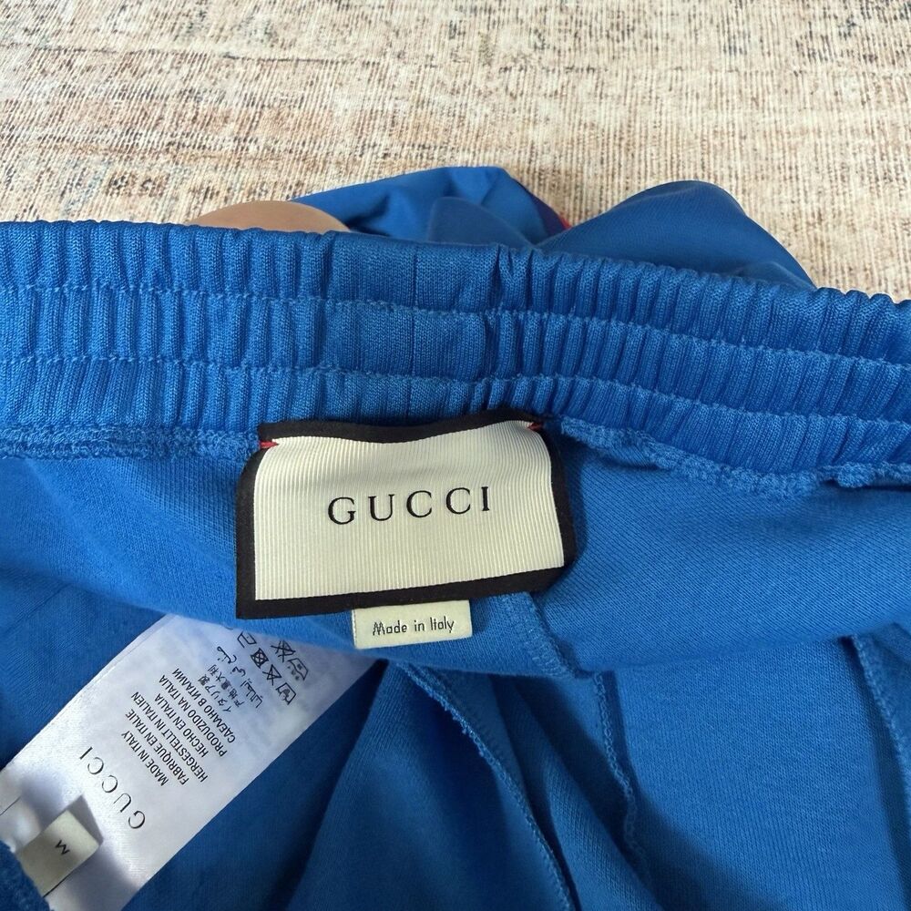 GUCCI blue red webbing trims flare cropped track pants Women’s Medium Pleated - Picture 11 of 16